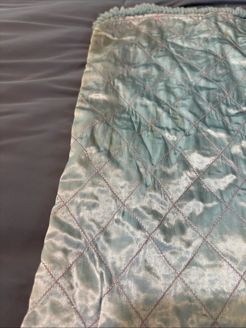 Handmade VTG Baby Blanket Gender Nuetral Satin Lined Back